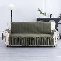 Kuber Industries Soft Velvet Quilted 3 Seater Sofa Cover with Pocket Arms | Sofa Protector Cover | Sofa Slipcover Set | Non-Slip Couch Cover for Living Room | Frill - Olive Green-image-16