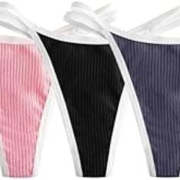 Women's Triangle Bikini Double Straps Tie Side String, Comfortable Cotton Fabric Double Strap Bikini (Pack of 3)-image-47