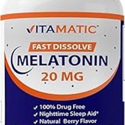Vitamatic Melatonin 20mg Tablets | Vegetarian, Non-GMO, Gluten Free | HIGH Potency 20 MG | Natural Berry Flavor 120 CAPSULE-57