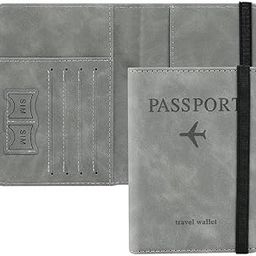 Passport Case Cover Premium Leather Holder Covers Case, Waterproof RFID Blocking Travel Wallet with Pen Holder Grey-image-84