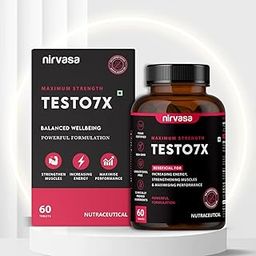 Nirvasa Testo 7X Tablet with Tribulus with Safed Musli | Natural Testo Power Tablets to Improve Muscle Strength & Performance | Testo Supplement to Boost Energy | 60 Tablets x 1-43
