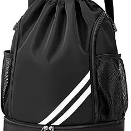Sports Drawstring Backpack - Drawstring Gym Bag, Swim Bag, Basketball Bag with Shoes Compartment and Wet Proof Pocket for Women & Men.-picture-2