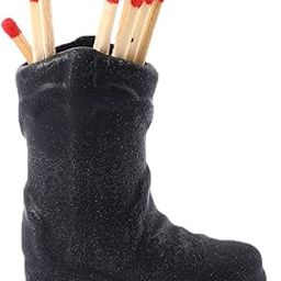 Cowboy Boot Match Holder, Ceramic Match Box for All Matches, Match Jar for Bathroom, Kitchen, Cute Matchstick Holder for Home Decor (Matches NOT Included) (Black)-25