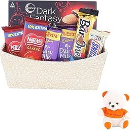 SFU E Com Choco Combo Gift Hamper | Valentine Love Teddy Bear With Chocolate Combo | Valentine Chocolate Hamper | 257-0