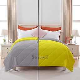 SLEEPINO - AC Comforter Reversible Single Bed 60x90 Inch|100 GSM Fill Power|Brushed Microfiber Fabric|Single Bed Blanket/Rajai/Comforter/Dohar/Quilt for All Season Machine Washable | YellowSilver-image-2