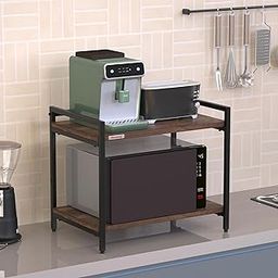 HAUSWAY 2-Layer Microwave Stand, OTG Stand, Microwave Oven Platform Rack, Kitchen Storage Shelf (Light Brown Engineered Wood, Tiered Shelf)-image-36
