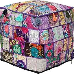 iinfinize Ottoman Foot Stool Pouf Cover 16 Inch Square Home Living Room Decorative Sofa Corner Pouf Cotton Handmade Khambadiya Design Pouff-image-89