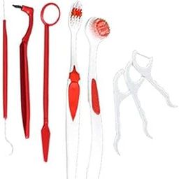 8 Piece Complete Dental Care Kit – Toothbrush Tongue Cleaner Dental Mirror Floss Picks Stain Eraser Toothpick Set for Oral Hygiene and Fresh Breath – Ideal for Smokers Tea & Coffee Drinkers – Red-image-59