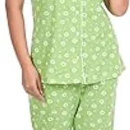adorn Pure Cotton Women's Printed and Stylish Regular Fit Half Sleevess Night Suit Set Basic Spread Collar Nightwear Dress Ladies Sleepwear Shirt & Pyjama Pant with Pocket-picture-46