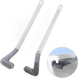 Set of 2pcs Silicon Toilet Cleaning Brush with Slim No Slip Long Handle Toilet Brush 360 Degree Deep Golf Shape Silicone Toilet Brush with Wall Hook (2)-1