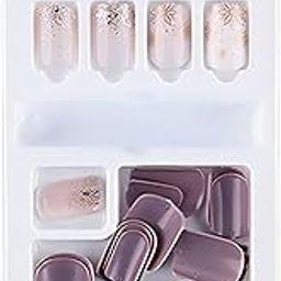 SYGA Press on Gel Nails Medium Length 30 Pcs With Double Sided Jelly Adhesive Nail Glue Nail Filer,Fake Nails Long Lasting Press Nails for Women Nail Art DIY with Nail Tips Glue (F635-11)-13