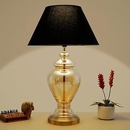 Kapoor E-ILLUMINATIONS Syracuse Amber Glass Table Lamp with Black Cotton Shade(Bulb Included)-image-15