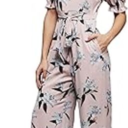 Women's Square Neck Puff Sleeve Floral Straight Leg Regular Length Crepe Jumpsuit-image-22
