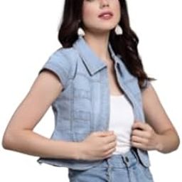 Women Navy Blue Denim Open Front Regular Shrug-36