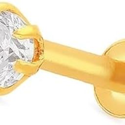 Yellow Gold White Stone Pierced Screw Nosepin for Women and Girls, 3 mm-picture-44