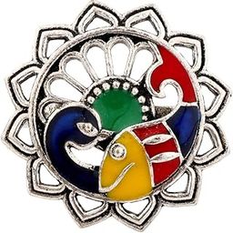 voylla Madhubani Matsya Mayur Oxidised Enamel Ring For Women|Enameled|Work|Daily|Pop|Colorful|Valentine's Gift|Rakshabandhan Gift|Gift For Women & Girls-picture-1