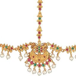 Traditional Alloy Festive Gold Plated Ruby & Pearl Matha Patti For Women-image-48