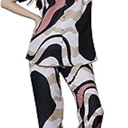 Riza Rayon Fabric Short Sleeves Relaxed Fit Printed T-Shirt and Pyjama Night Suit Set/NS-2159-image-42