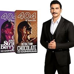 Bold Care 404 Super Ultra Thin Chocolate Flavored Condoms For Men - 60 Microns - 10 Units + Bold Care 404 Super Ultra Thin Strawberry Flavored Condoms For Men - 60 Microns - 10 Units - Combo pack-15