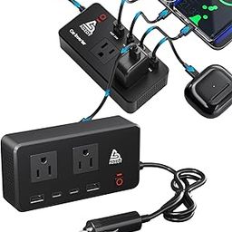 ADZOY 200W Car Power Inverter |DC 12V to 110V| AC Converter| PD 24W USB-C, QC3.0 Fast Charging, Dual USB Ports & AC Outlet – Portable Vehicle Charger |Adapter for Laptop/Phone/Tablet |Camping & Travel-image-4