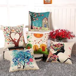 AEROHAVEN Cotton 175TC Cushion Cover, 16 x 16 Inch, Multicolour, Set of 5-26