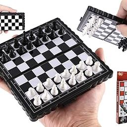 Amitasha Magnetic Chess Board 5 Inch Mini Folding Board Game - Pieces Storage, Portable Travel Chess Game - Beginner Chess Set for Kids, 6 up Age-2