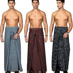 Brand Men's Cotton Stitched New Printed Lungies - Pack 3 (Pattern & Design May Vary, Multicolour, (2.00Mtrs) # Premium Wear #-39