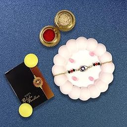 Oblivion Fridge Magnet with Evil Eye Rakhi for Brother – Nazar Battu Rakhi with Multicolour Beads & Golden Colour Chain, Fridge Magnet 2 Pc, Silver Colour Coin & Greeting Card, Rakhi Combo-image-29