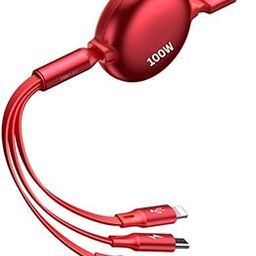 Fast Charging 3-in-1 USB Cable | Universal Compatibility | Nylon Braided Charger for ios, Android, and Type-C Devices (Telescopic Round Cable)-10