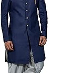 Mens Sherwani Dhoti Set Cotton Blend Solid Dyed, Indo-Western Ethnic Wear for Men, Blue-image-55