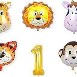 Mystic Toy Store 1st Animal Balloons for Birthday Decoration Kit 1 year Old Baby Boys Girls Kids 5 Pcs Animal Theme Foil Balloons Decoration Set Items-image-110