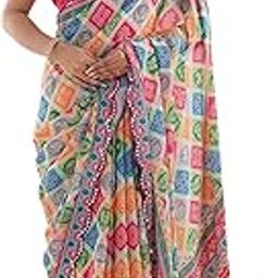 Georgette Printed Saree with Mirror Work & Blouse Piece | Lightweight Ethnic Saree-picture-51