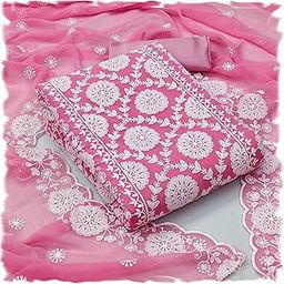 Women's Pure Georgette Embroidery Work Unstitched Salwar Suit Dress Material With Georgette Embroidered Dupatta (DM Rangoli Pink_Pink_Free Size)-image-58