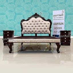 Aarsun Handcrafted Wooden Bed | Royal Bedroom Set with Side Tables | Wooden Furniture-image-43