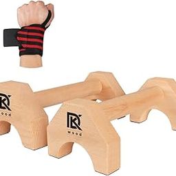 DK WOOD Push-up Stand, 2 PCS Wood Pushup Bars Non-Slip Base Exercise Home Workout Equipment, 30CM Wooden Parallettes Handle Stands Grip for Men Strength Training, Planks Calisthenics Fitness Muscle-picture-3
