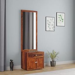 WOODLAB Furniture Sheesham Wood Dressing Table Mirror with Drawer and Cabinet Storage for Bedroom Home Solid Wooden Dressers for Living Room Hall - Honey Finish-17