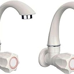 SELLZY White ABS Plastic Swan Neck Water Tap for Kitchen Sink & Wash Basin – Wall Mounted Faucet with Smooth Foam Flow – for Bathroom, Washroom, Utility – Pack of 2-4