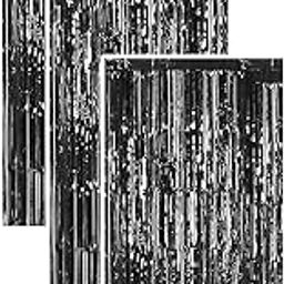 Kesora® - Metallic Tinsel Foil Fringe Curtains – 3.28 x 6.56 FT | Booth for Birthday, Bachelorette, Christmas, New Year, Anniversary, Baby Shower & Party Decorations (Black, Set of 3)-image-46