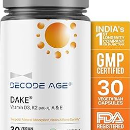 Decode Age DAKE® Supplement, Supports Vision, Immunity, Bone, Heart and Skin Health, Vitamin D3, K2 (MK7), A & E 30 Veg Capsules-12