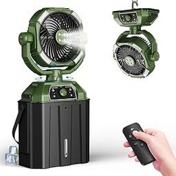 Misting Fan with 7L Bucket,25000mAh Rechargeable Camping Fan,Infinitely variable speed,10-inch Outdoor Fans for Patios/Camping, Floor Cooling fan with Remote, 4 Spray Mister, Waterproof Design-picture-21