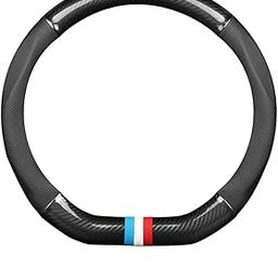 RELEMTRA Round Shape Carbon Fiber & Microfiber PU Leather Steering Wheel Cover Anti-Slip Car Steering Wheel Protector Breathable Sweat Absorbent Sport for Diameter 38cm Black-1