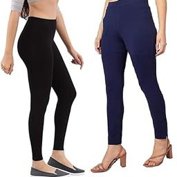 Women's Ultra Soft Cotton Leggings | Stretchable, Slim Fit, Comfortable & Breathable Ankle Length Pants & Casual, Office Combo (Pack of 2)-image-57
