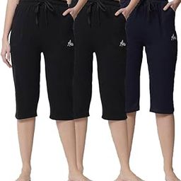 Women's Cotton Capri, Drawstring Waist, Casual Relaxed Fit, Set of 3-picture-56