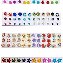 Stud Earrings for Women and Girls Multicoloured (144 Pair)-image-20