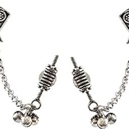 Oxidized Silver Plated Kite Design Ear Cuff Earrings for Women – Traditional Chain Jhumki with Tribal Beads – Ethnic Indian Festive Jewelry-14