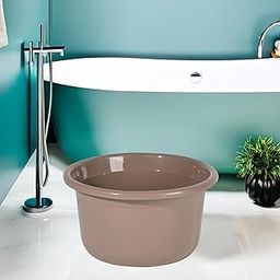 Kuber Industries Bath Tub For Bathroom | 25 Ltr | Portable & Durable Water Washroom Tub | Baby Bathing Tub | Clothes Washing Tub For Bathroom | Plain - Brown-image-24