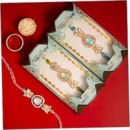 Rakhi Set for Brother, Designer Thread with Beads and Kundan Work, Rakhis for Rakshabandhan, Rakhi Combo for Bhai, Brother, Bhaiya Bhabhi Kids, Men & Women (Set of 3)-image-79