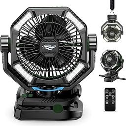 coldSky Camping Fan with Dual Motor, 20000mAh Clip On with Digital Display, 9-Inch Portable Battery Operated with LED Lantern, Tent Fan for Camping with Remote, 5 Speeds, 4 Timing, Outdoor Green-image-22