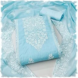 Women's Heavy Cotton Embroidery Panel Work Unstitched Salwar Suit Dress Material With Cotton Work Dupatta-picture-9