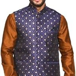 Men's Silk Blend Kurta Pyjama Set with Bundi Jacket Waistcoat Set-image-115